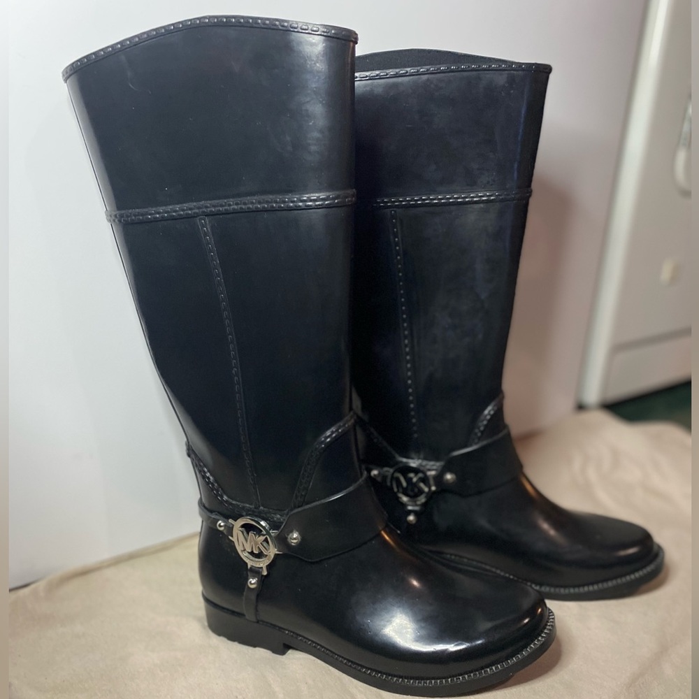 Michael Kors “Fulton” Harness Black Rain Boots